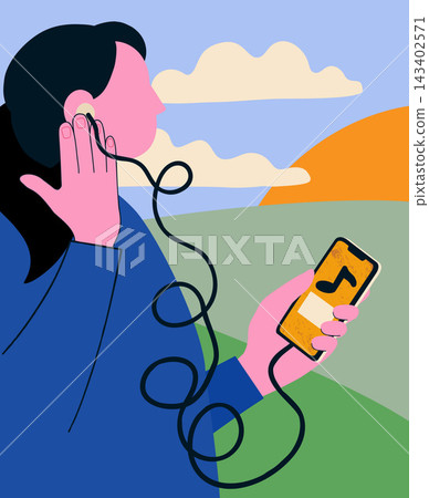 Woman Listening to Music on Smartphone Outdoors Woman Listening to Music on Smartphone Outdoors 143402571
