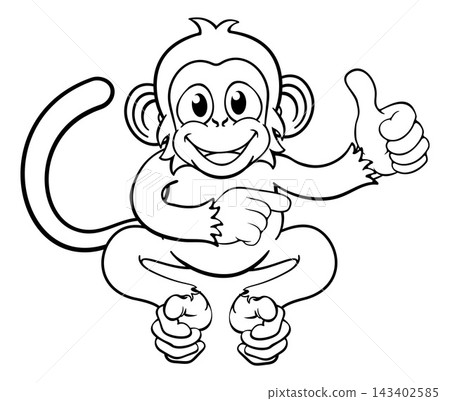 Monkey Cartoon Animal Thumbs Up and Pointing Monkey Cartoon Animal Thumbs Up and Pointing 143402585