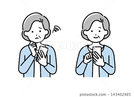 Illustration of a senior woman operating a smartphone 143402985