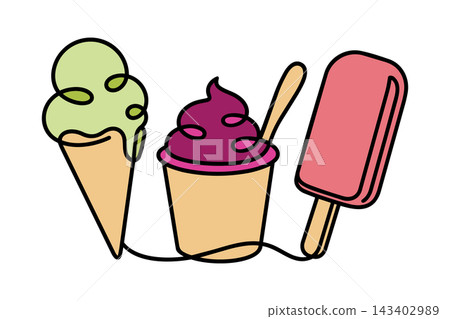 Ice cream illustration in vector line art drawing style Ice cream illustration in vector line art drawing style 143402989