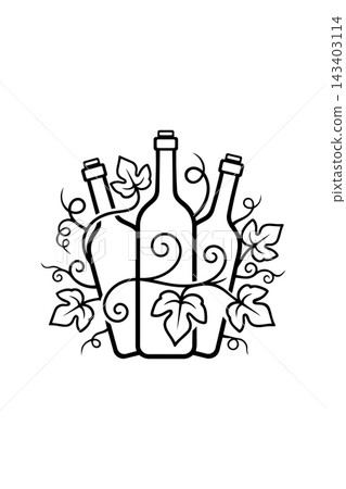 Wine bottle and grapes illustration in vector line art drawing style Wine bottle and grapes illustration in vector line art drawing style 143403114