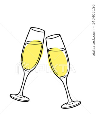 Two glasses of champagne to celebrate and toast in vector line art drawing style Two glasses of champagne to celebrate and toast in vector line art drawing style 143403156