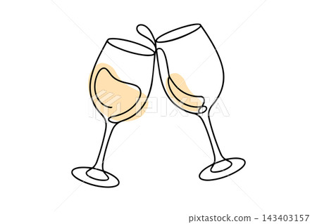 Two glasses of champagne to celebrate and toast in vector line art drawing style Two glasses of champagne to celebrate and toast in vector line art drawing style 143403157