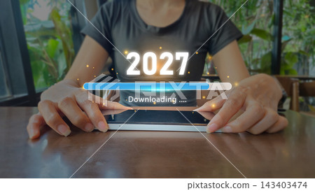 2027 downloading future progress concept with tablet and holographic progress bar icons for technology templates 2027 downloading future progress concept with tablet and holographic progress bar icons for technology templates 143403474