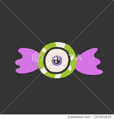 Halloween eyeball candy with purple wrapper on dark background vector illustration 143403626