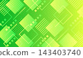 Yellow-green and green geometric Memphis background with dots and stripes, landscape orientation 16:9 143403740