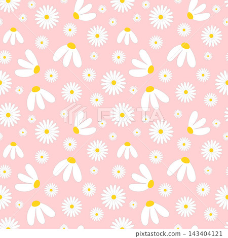 Delicate Floral Pattern Featuring Daisies and White Flowers on a Soft Pink Background Delicate Floral Pattern Featuring Daisies and White Flowers on a Soft Pink Background 143404121