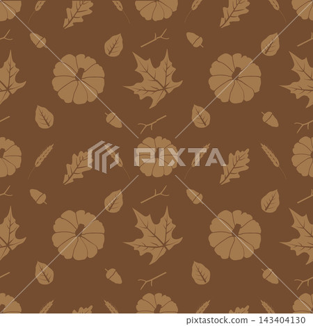 Autumn Leaves and Pumpkin Pattern Design Featuring a Warm Brown Background Ideal for Fall Decor 143404130
