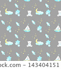 Adorable children's seamless pattern with elements on soft grey background 143404151