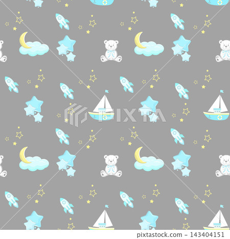 Adorable children's seamless pattern with elements on soft grey background Adorable children's seamless pattern with elements on soft grey background 143404151