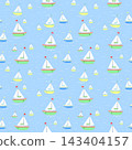 Colorful Seamless Pattern Featuring Various Sailing Boats on a Blue Ocean Background 143404157