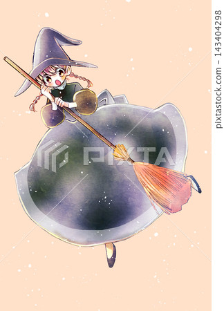 A witch with a broom is surprised. A witch with a broom is surprised. 143404298
