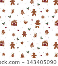 Gingerbread Christmas Seamless Pattern - Hand Drawn Holiday Cookies 143405090