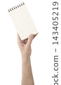 Hand of woman showing empty notebook page, perfect for copy space in presentations, ads, or marketing materials. PNG 143405219
