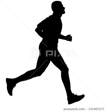 Black silhouette of a male runner in motion isolated on a white background. Black silhouette of a male runner in motion isolated on a white background. 143405271