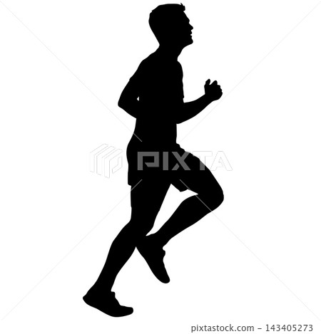Black silhouette of a male runner in motion isolated on a white background. Black silhouette of a male runner in motion isolated on a white background. 143405273