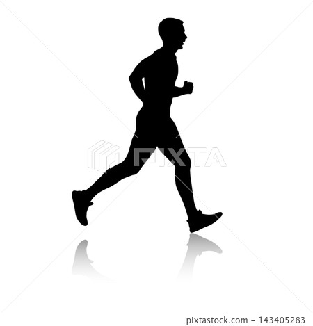 Black silhouette of a male runner in motion isolated on a white background. Black silhouette of a male runner in motion isolated on a white background. 143405283