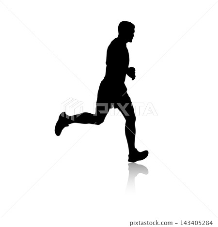 Black silhouette of a male runner in motion isolated on a white background. Black silhouette of a male runner in motion isolated on a white background. 143405284
