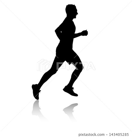 Black silhouette of a male runner in motion isolated on a white background. Black silhouette of a male runner in motion isolated on a white background. 143405285