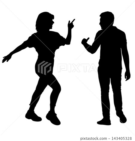 Collection of black silhouettes of men and women in different poses isolated on a white background. Collection of black silhouettes of men and women in different poses isolated on a white background. 143405328