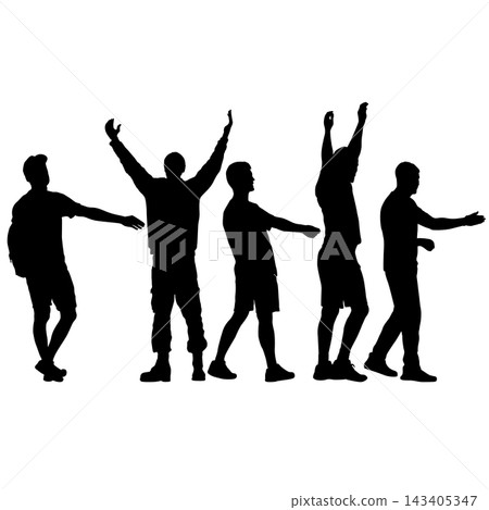 Collection of black silhouettes of men and women in different poses isolated on a white background. 143405347