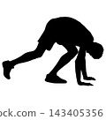 Black silhouette of a man doing push ups on the floor isolated on a white background. 143405356