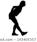 Black silhouette of a woman dancing in an expressive pose isolated on a white background. 143405357