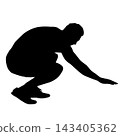 Black silhouette of a woman doing push ups on the floor isolated on a white background. 143405362
