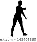 Black silhouette of a woman showing a thumbs up gesture isolated on a white background. 143405365