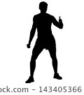 Black silhouette of a man showing a thumbs up gesture isolated on a white background. 143405366