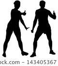 Black silhouette of a woman and man showing a thumbs up gesture isolated on a white background. 143405367