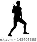Black silhouette of a man showing a thumbs up gesture isolated on a white background. 143405368