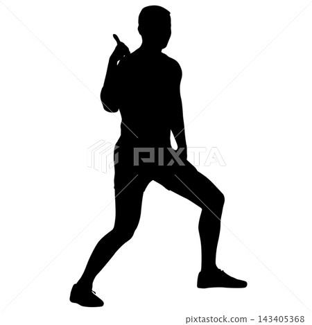 Black silhouette of a man showing a thumbs up gesture isolated on a white background. Black silhouette of a man showing a thumbs up gesture isolated on a white background. 143405368