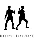Black silhouette of a man showing a thumbs up gesture isolated on a white background. 143405371