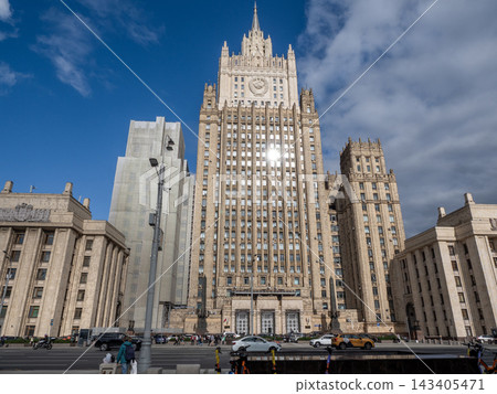 10 August 2026 Russia Moscow view of the Ministry of Foreign Affairs building with its distinctive Stalinist architecture and tower rising above the city 10 August 2026 Russia Moscow view of the Ministry of Foreign Affairs building with its distinctive Stalinist architecture and tower rising above the city 143405471