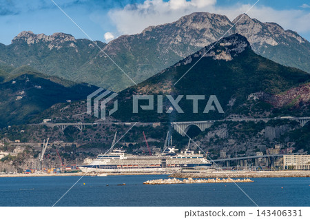 Naples, Italy - September 17, 2026: Luxury cruise ship Celebrity Constellation of the company Celebrity Cruises moored at the port of Salerno at Italy 143406331