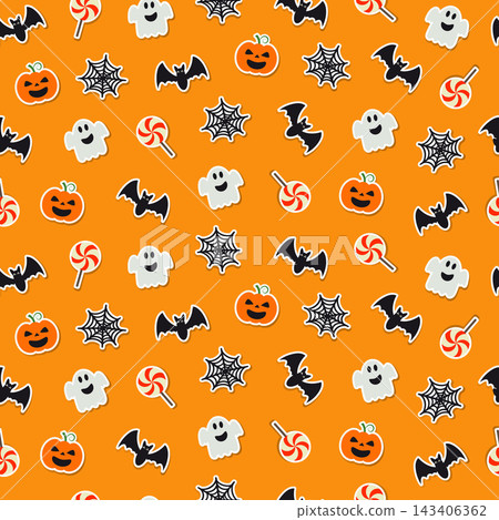 Cute halloween seamless pattern. Flat pattern design for halloween celebration. Cute halloween seamless pattern. Flat pattern design for halloween celebration. 143406362