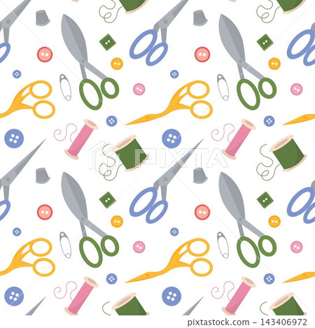 Sewing tools seamless pattern 143406972