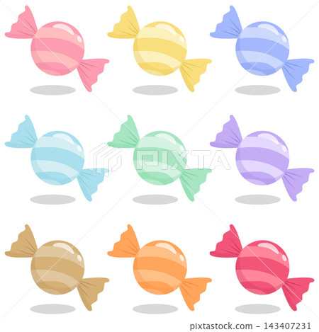 Colorful Wrapped Candy Set in Pastel Colors, Cute Sweet Candy Collection 143407231
