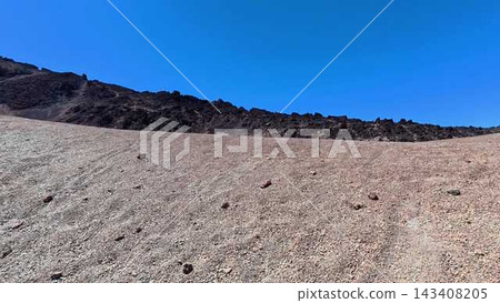 A Stunning Barren Landscape Featuring Rocky Hills Against a Beautiful Clear Blue Sky A Stunning Barren Landscape Featuring Rocky Hills Against a Beautiful Clear Blue Sky 143408205