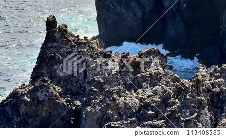 Experience the breathtaking majestic coastal rock formation with powerful crashing waves Experience the breathtaking majestic coastal rock formation with powerful crashing waves 143408585