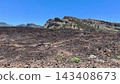 A captivating lava field scenic landscape resides under a clear and expansive blue sky 143408673