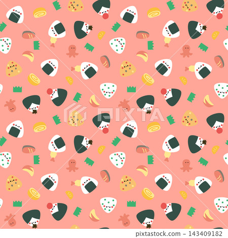 Cute face-shaped rice ball and side dish seamless pattern - pink 143409182
