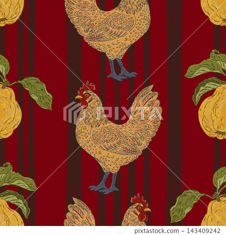 seamless pattern with chicken, rooster seamless pattern with chicken, rooster 143409242