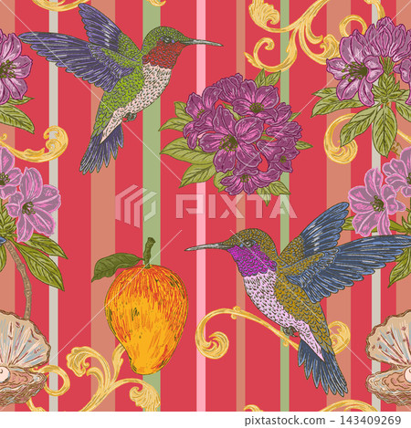 tropical background with birds and flowers 143409269
