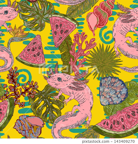 seamless pattern with tropical exotic fruits 143409270