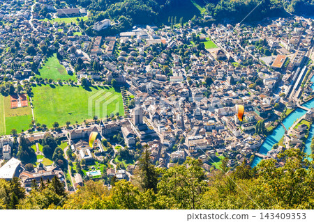 The townscape of Interlaken, an Alpine resort in Switzerland The townscape of Interlaken, an Alpine resort in Switzerland 143409353