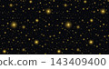 Seamless star pattern on dark background with golden sparkles and celestial glow, perfect for Christmas night sky designs and starry galaxy textures. 143409400