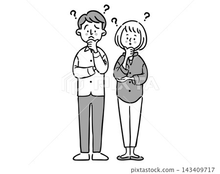 A couple with questions, full body, vector (monochrome) A couple with questions, full body, vector (monochrome) 143409717