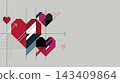 Abstract geometric hearts with arrows on gray background modern retro style horizontal template have blank space. 143409864